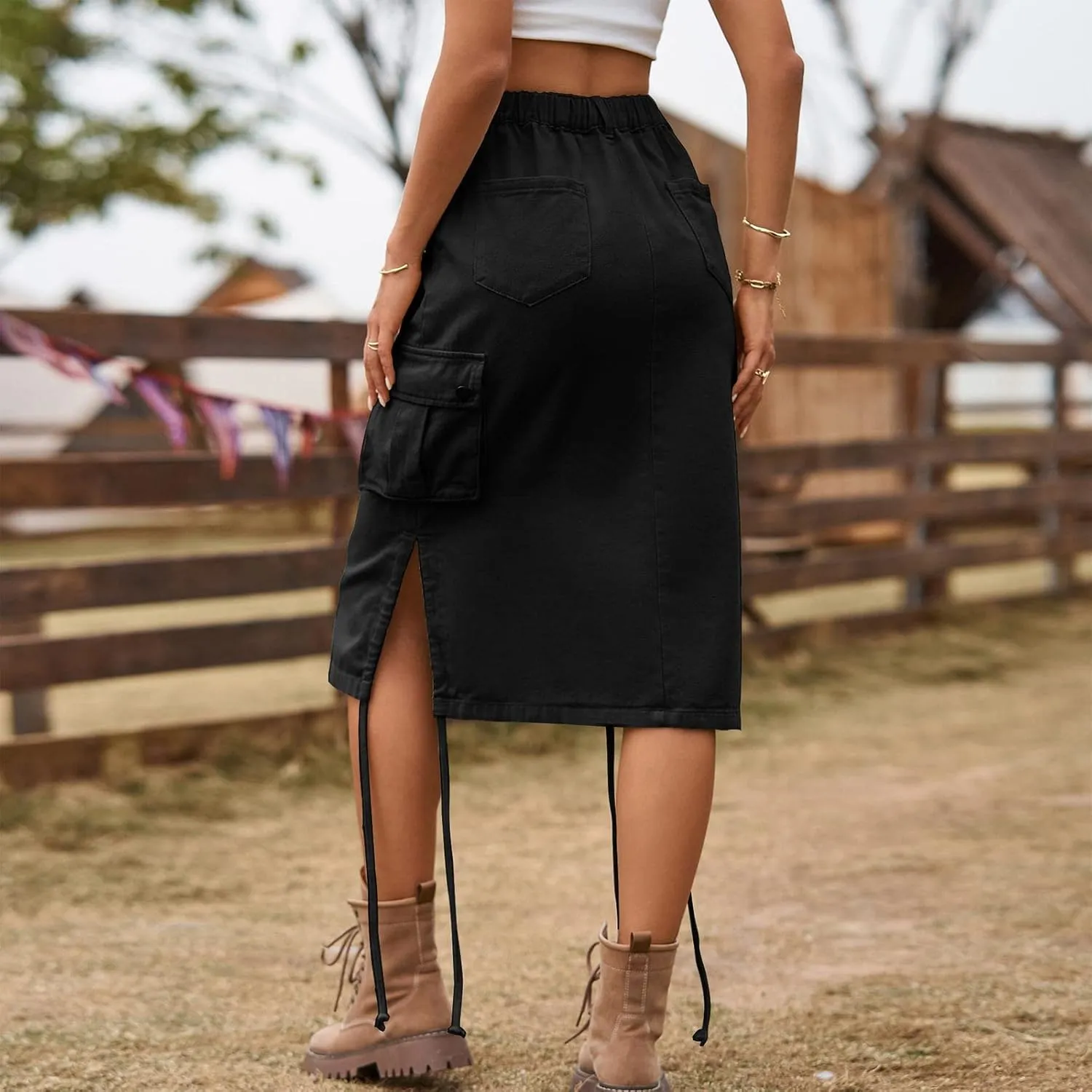 Women's Low Waist Cargo Skirt 2023 Spring Summer Long Skirts Fashion Casual High Waist Denim Skirts Wrap Midi