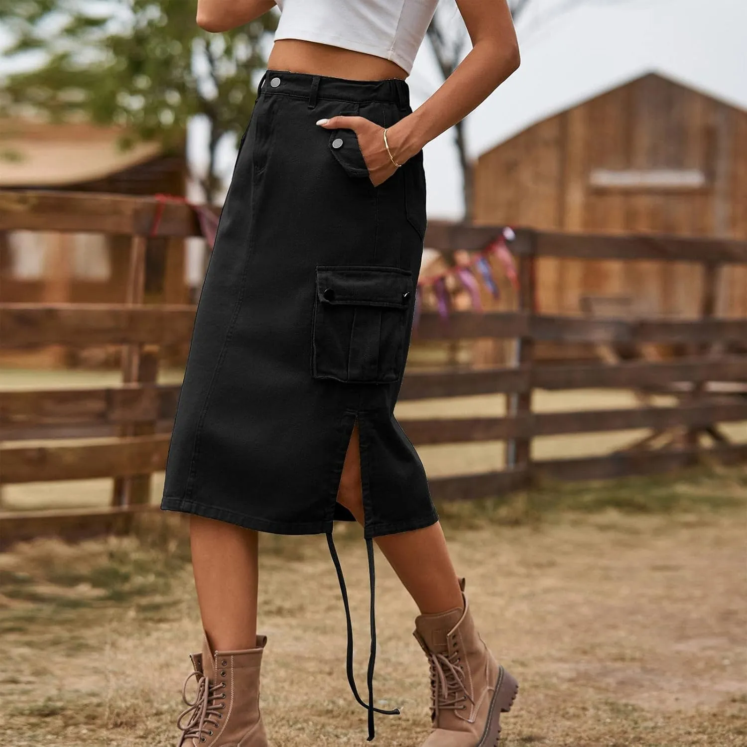 Women's Low Waist Cargo Skirt 2023 Spring Summer Long Skirts Fashion Casual High Waist Denim Skirts Wrap Midi