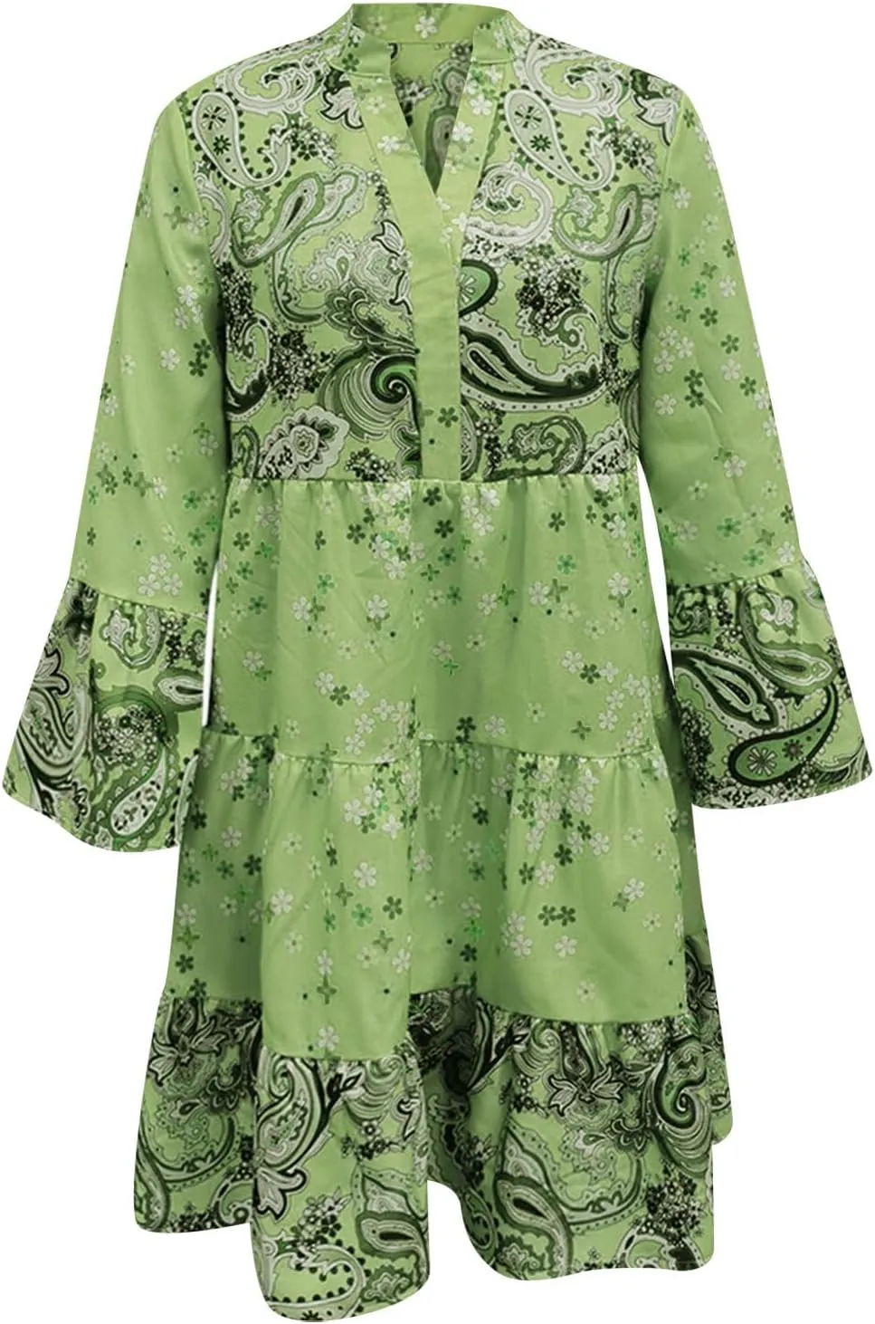 Women's Midi Floral Summer Boho Dress Sundresses for Women Long Sleeve V Neck Ruffle Flowy Tummy Hiding Dress 2025