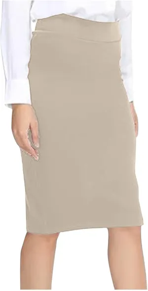 Women's Midi Pencil Skirt Elastic High Waist Formal Business Casual Work Bodycon Stretch Short Wrap Skirts
