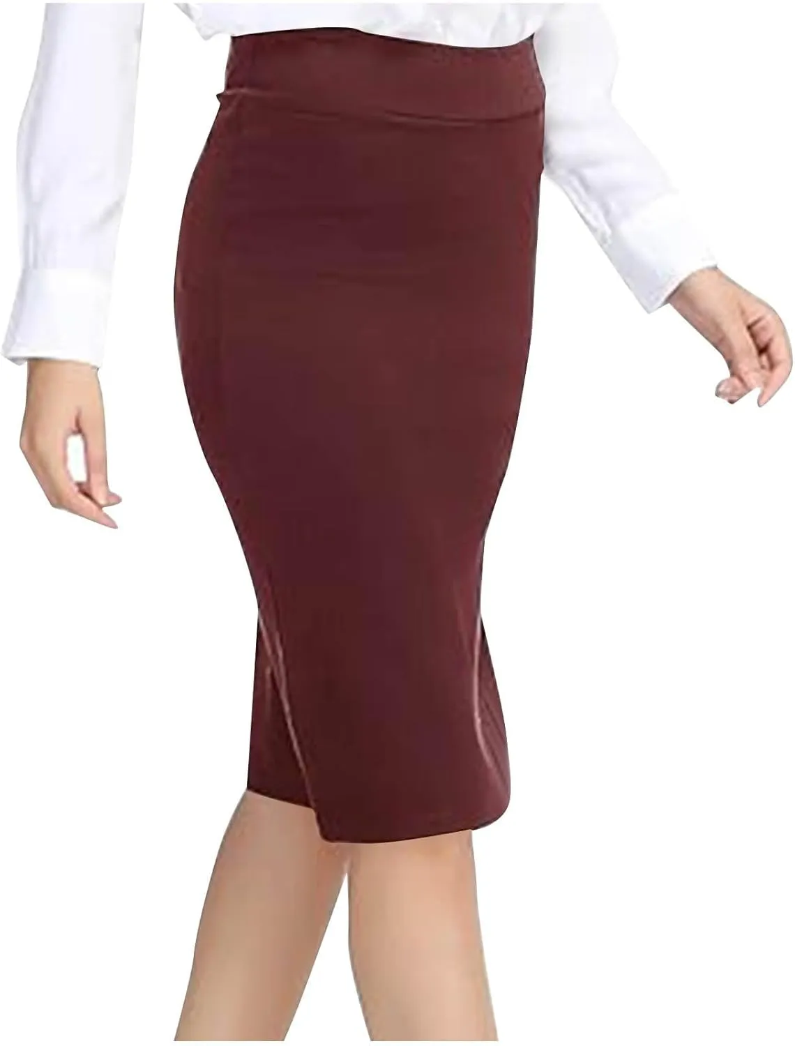 Women's Midi Pencil Skirt Elastic High Waist Formal Business Casual Work Bodycon Stretch Short Wrap Skirts