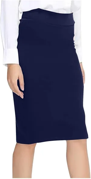 Women's Midi Pencil Skirt Elastic High Waist Formal Business Casual Work Bodycon Stretch Short Wrap Skirts