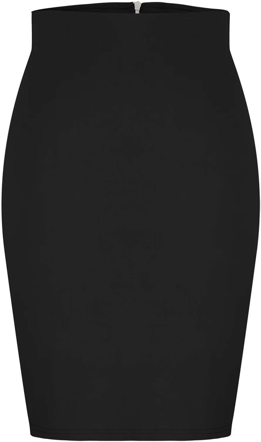 Women's Midi Pencil Skirt Elastic High Waist Formal Business Casual Work Bodycon Stretch Short Wrap Skirts