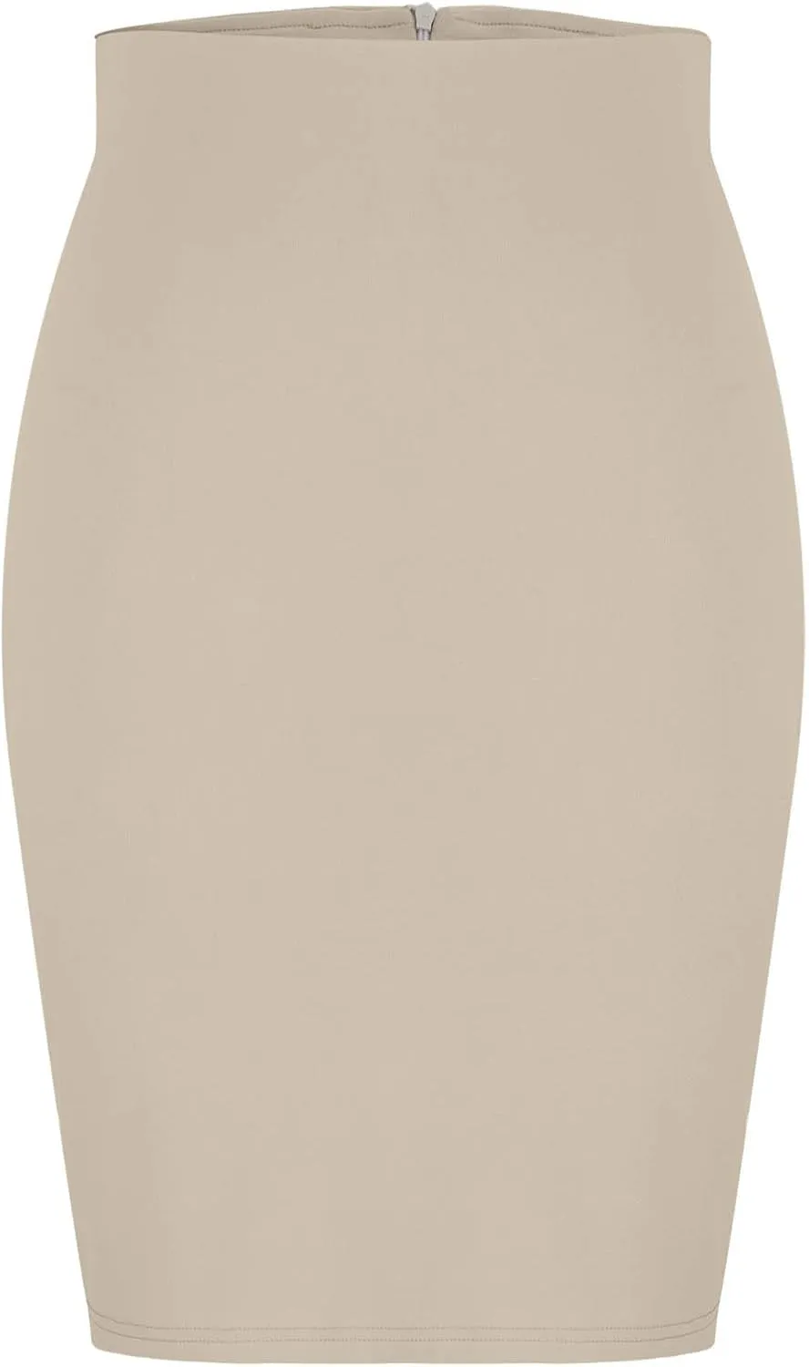 Women's Midi Pencil Skirt Elastic High Waist Formal Business Casual Work Bodycon Stretch Short Wrap Skirts
