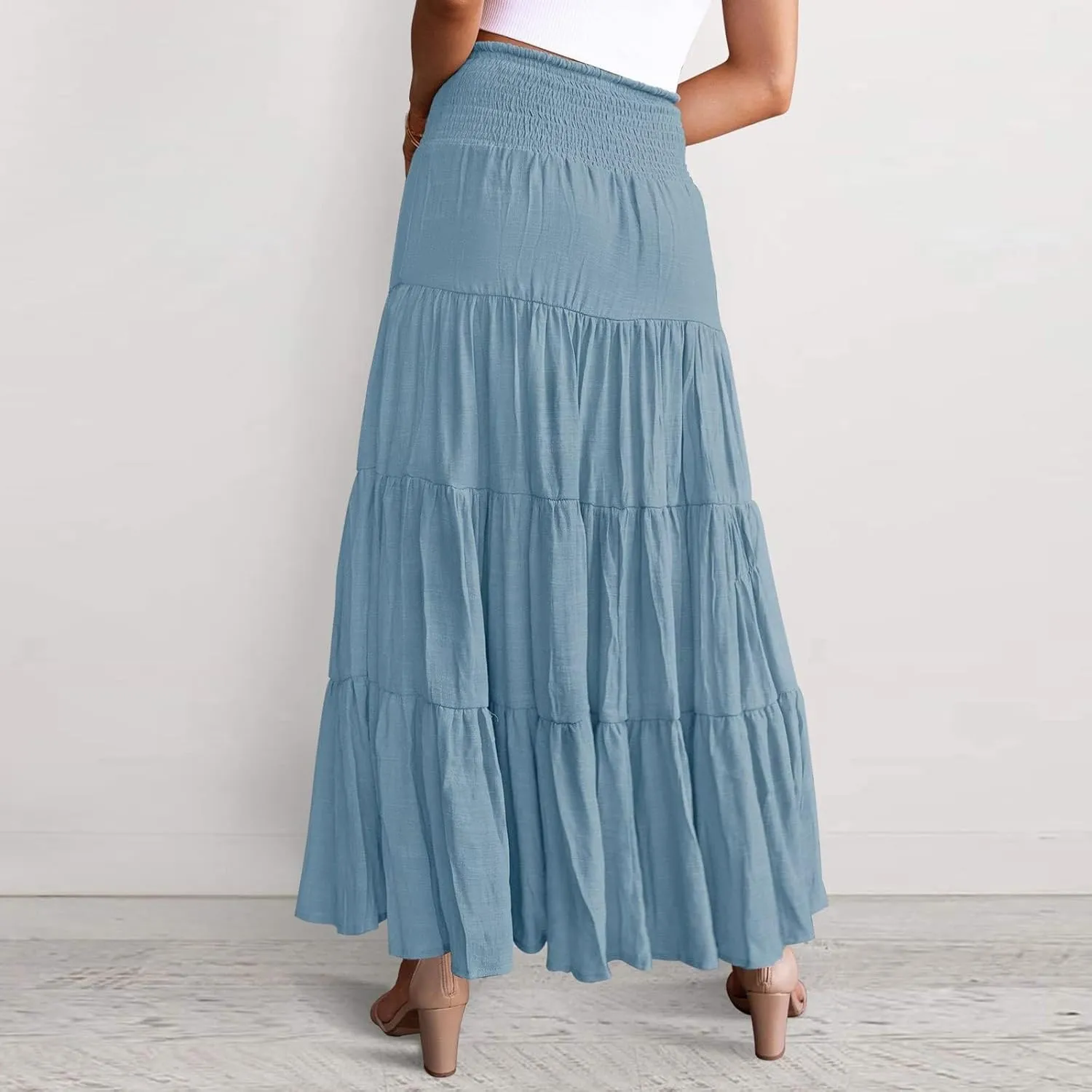 Women's Midi Skirt Summer Flowy High Waisted Casual Cotton Skirts 2025 Beach Holiday Casual Skirt