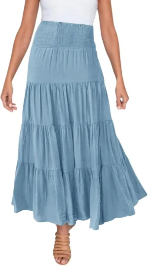 Women's Midi Skirt Summer Flowy High Waisted Casual Cotton Skirts 2025 Beach Holiday Casual Skirt