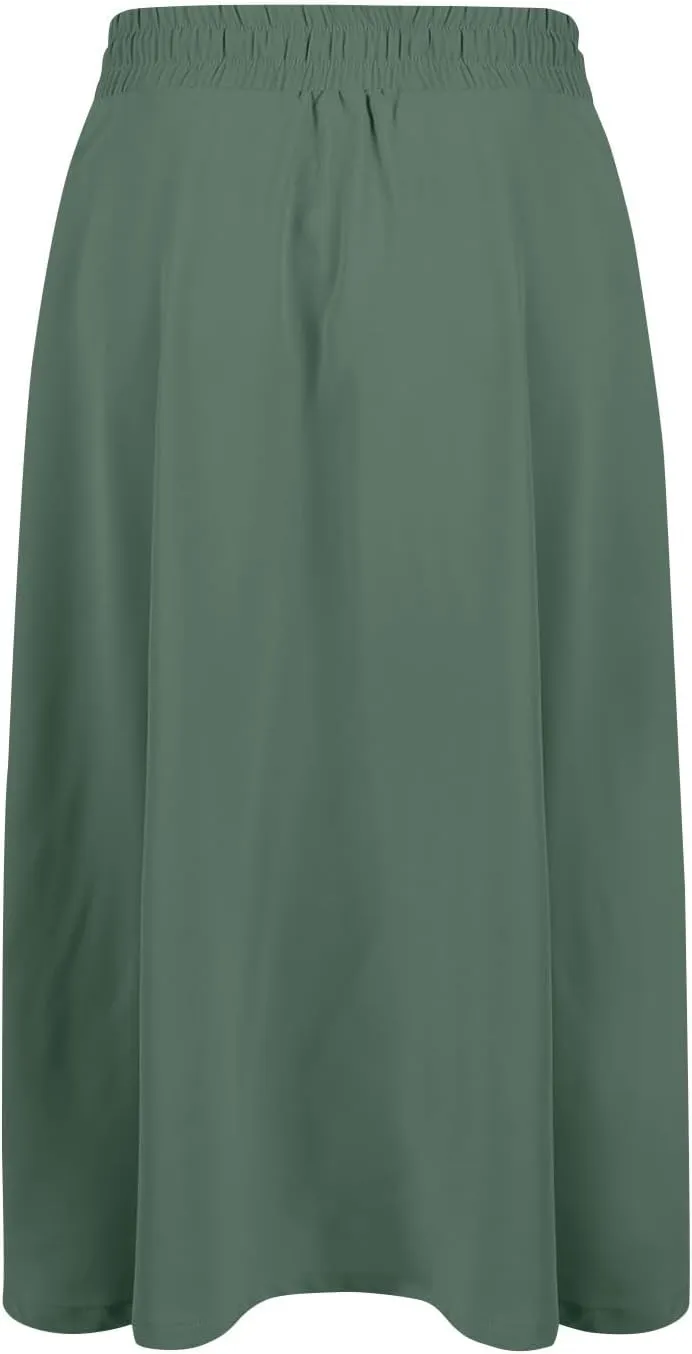 Women's Midi Skirts Summer Elastic Waist Printed/Solid Flowy Skirts Trendy Pleated Cute A-Line Skirt with Pockets