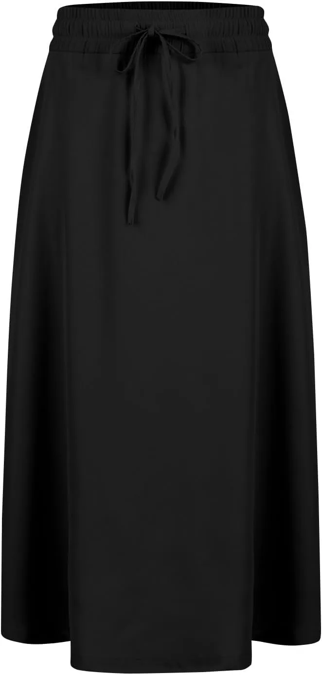 Women's Midi Skirts Summer Elastic Waist Printed/Solid Flowy Skirts Trendy Pleated Cute A-Line Skirt with Pockets