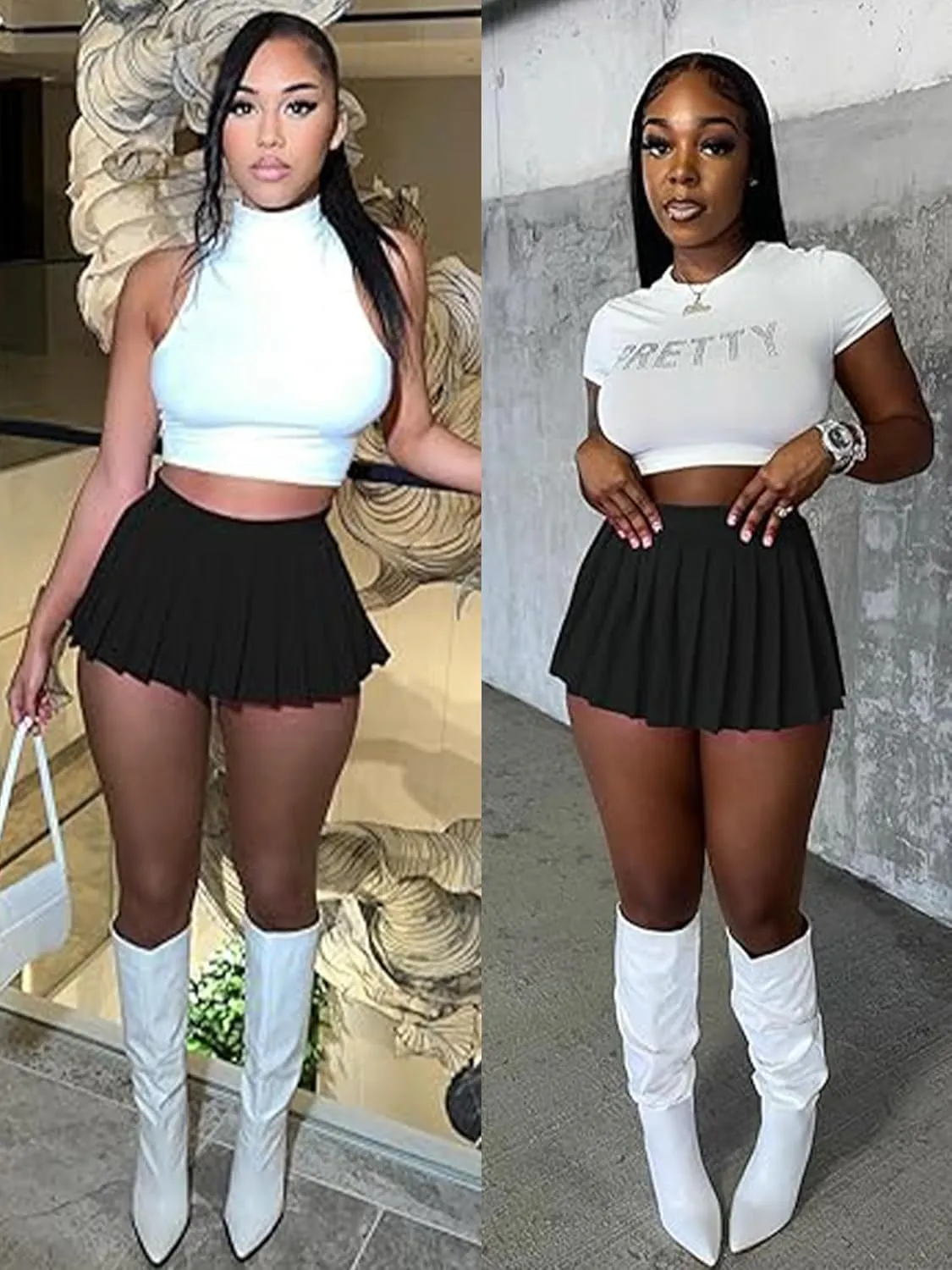 Womens Mini Pleated Skirts Sexy Y2k High Wiast Short Skirt Stretchy Skater A-line Tennis Skirt