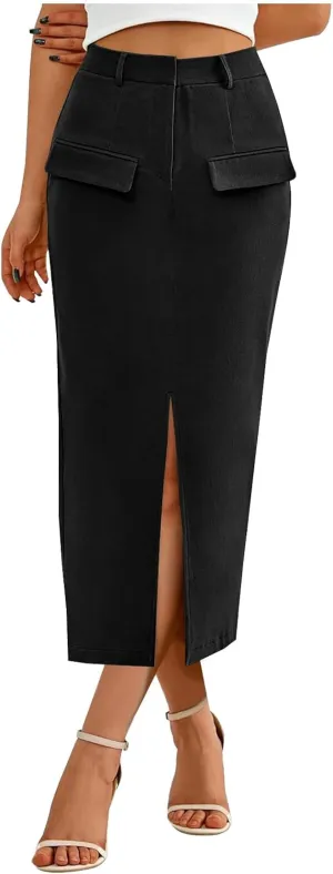 Women's Pencil Skirts Mid Long High Waist A line Midi Skirt Split Hem Skirts for Ladies Office Business Work Dress