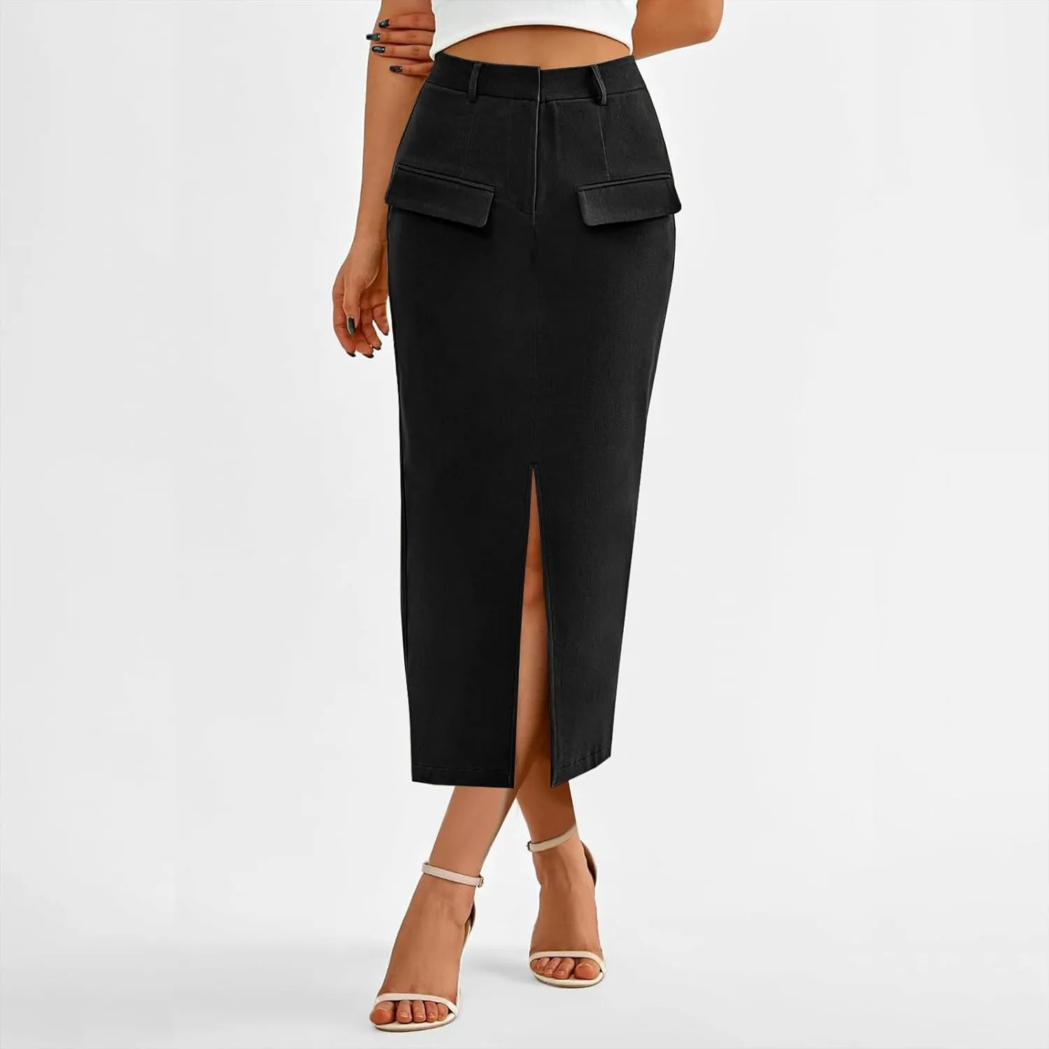 Women's Pencil Skirts Mid Long High Waist A line Midi Skirt Split Hem Skirts for Ladies Office Business Work Dress