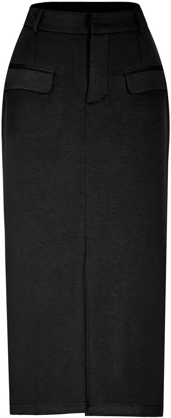Women's Pencil Skirts Mid Long High Waist A line Midi Skirt Split Hem Skirts for Ladies Office Business Work Dress