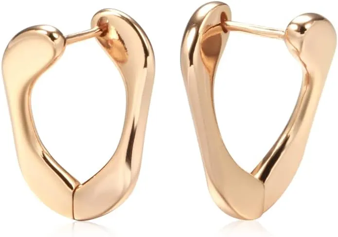Women's Rose Gold Tone Minimalist Wishbone Huggie Earrings