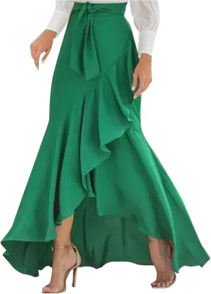 Women's Ruffle Pants Tie High Waist Maxi Skirt Wrap Hip Elegant Flowy Irregular Mermaid Fishtail Hem Chic Maxi Skirt