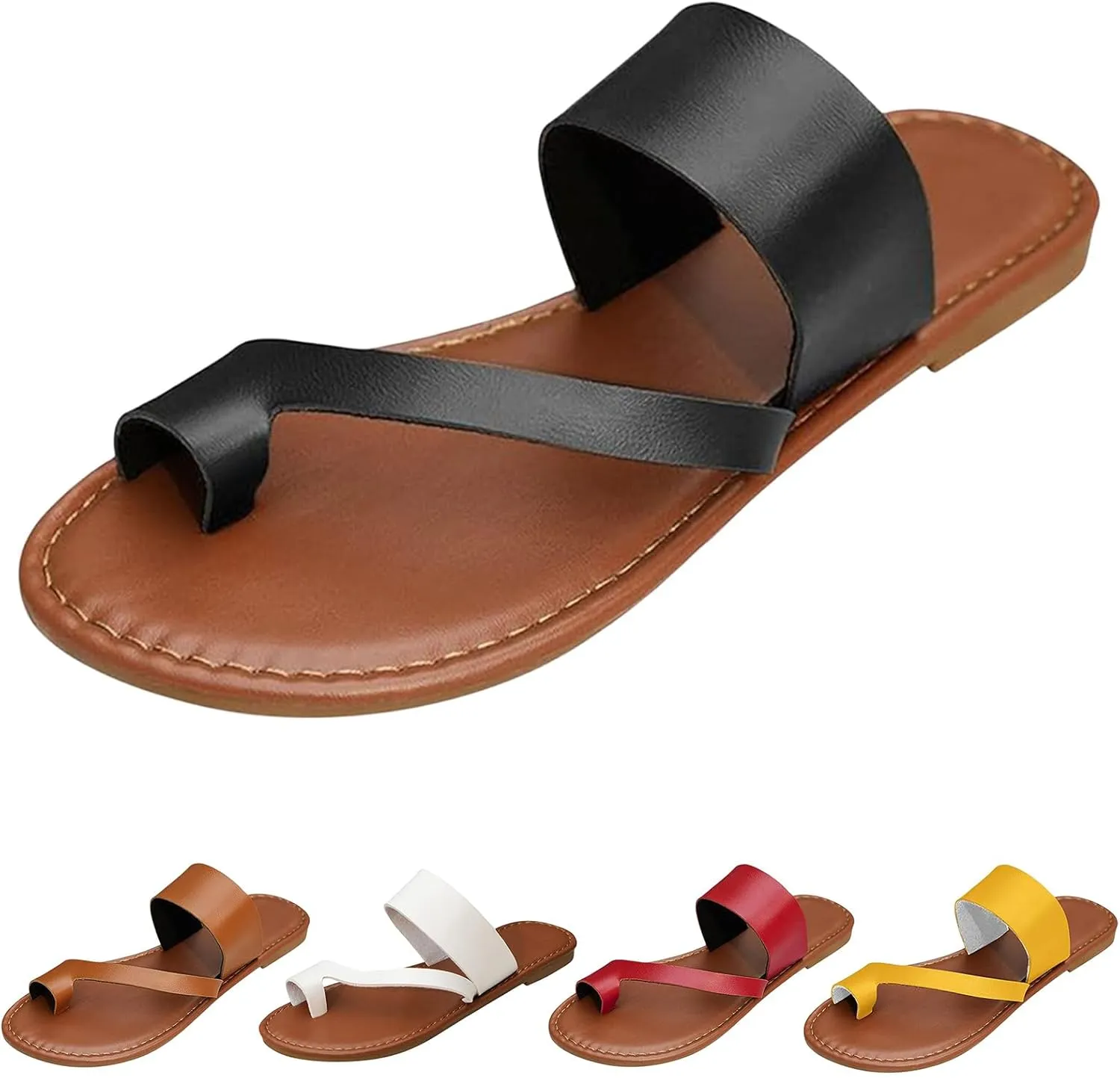 Womens Sandals Flats Casual Comfortable Slip on Flip Flops Leather Lightweight Walking Beach Breathable Slippers