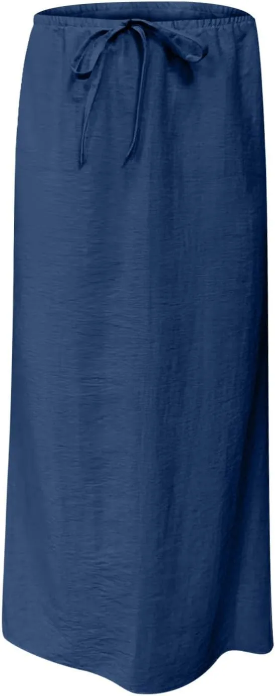 Women's Satin High Waisted Maxi Skirts Dressy Elegant Flared A-Line Long Skirts Trendy 2025 Summer New Casual Skirt