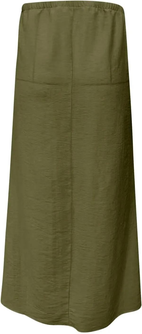 Women's Satin High Waisted Maxi Skirts Dressy Elegant Flared A-Line Long Skirts Trendy 2025 Summer New Casual Skirt
