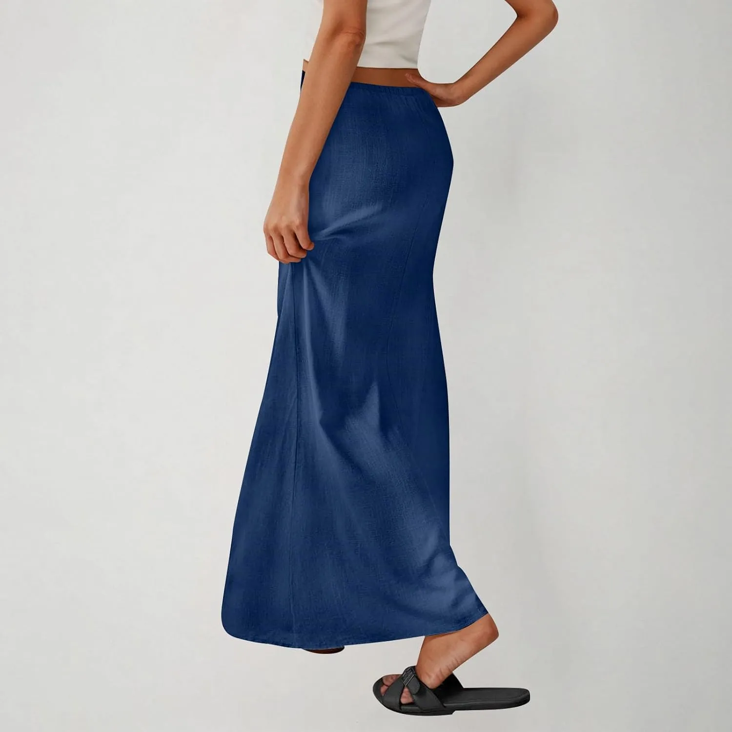 Women's Satin High Waisted Maxi Skirts Dressy Elegant Flared A-Line Long Skirts Trendy 2025 Summer New Casual Skirt