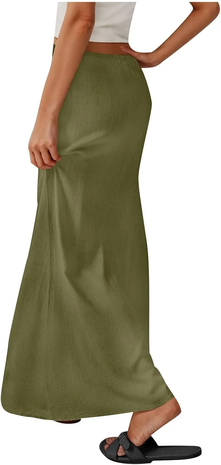 Women's Satin High Waisted Maxi Skirts Dressy Elegant Flared A-Line Long Skirts Trendy 2025 Summer New Casual Skirt