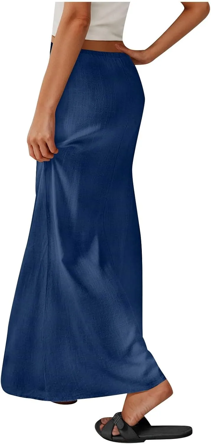 Women's Satin High Waisted Maxi Skirts Dressy Elegant Flared A-Line Long Skirts Trendy 2025 Summer New Casual Skirt