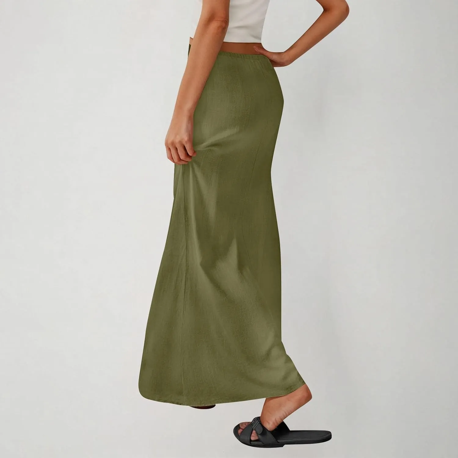 Women's Satin High Waisted Maxi Skirts Dressy Elegant Flared A-Line Long Skirts Trendy 2025 Summer New Casual Skirt