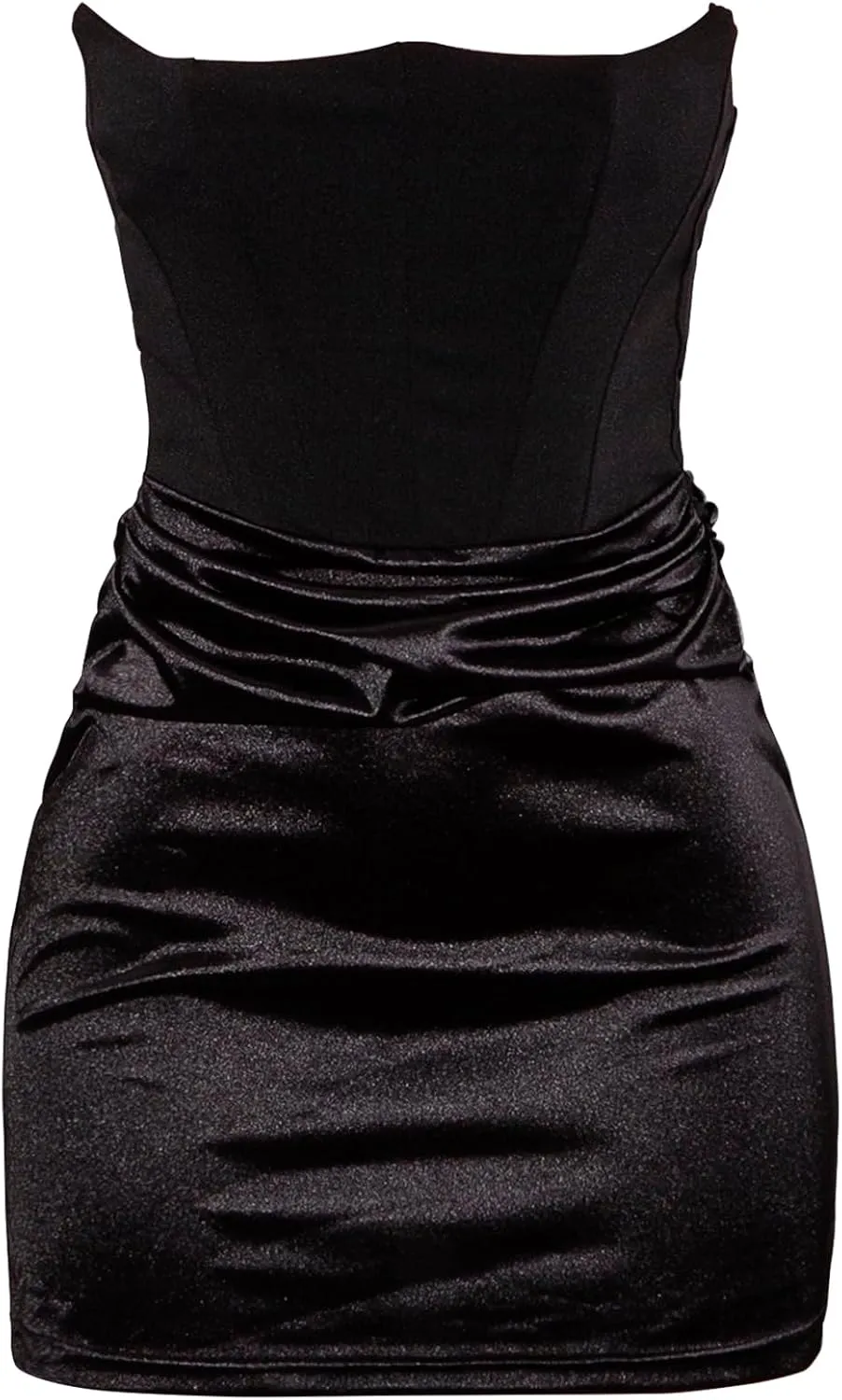 Women's Satin Patchwork Strapless Dress, Slim Fitting Waist Tied Short Skirt