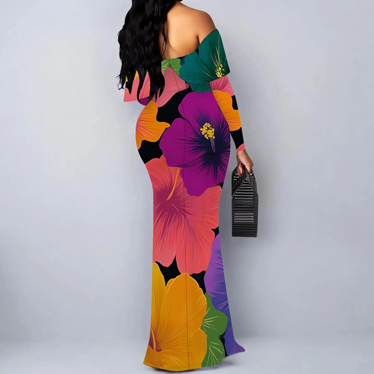 Women's Sexy Midi Off Shoulder Long Sleeve Bodycon Dresses Date Club Party Casual Maxi Dress