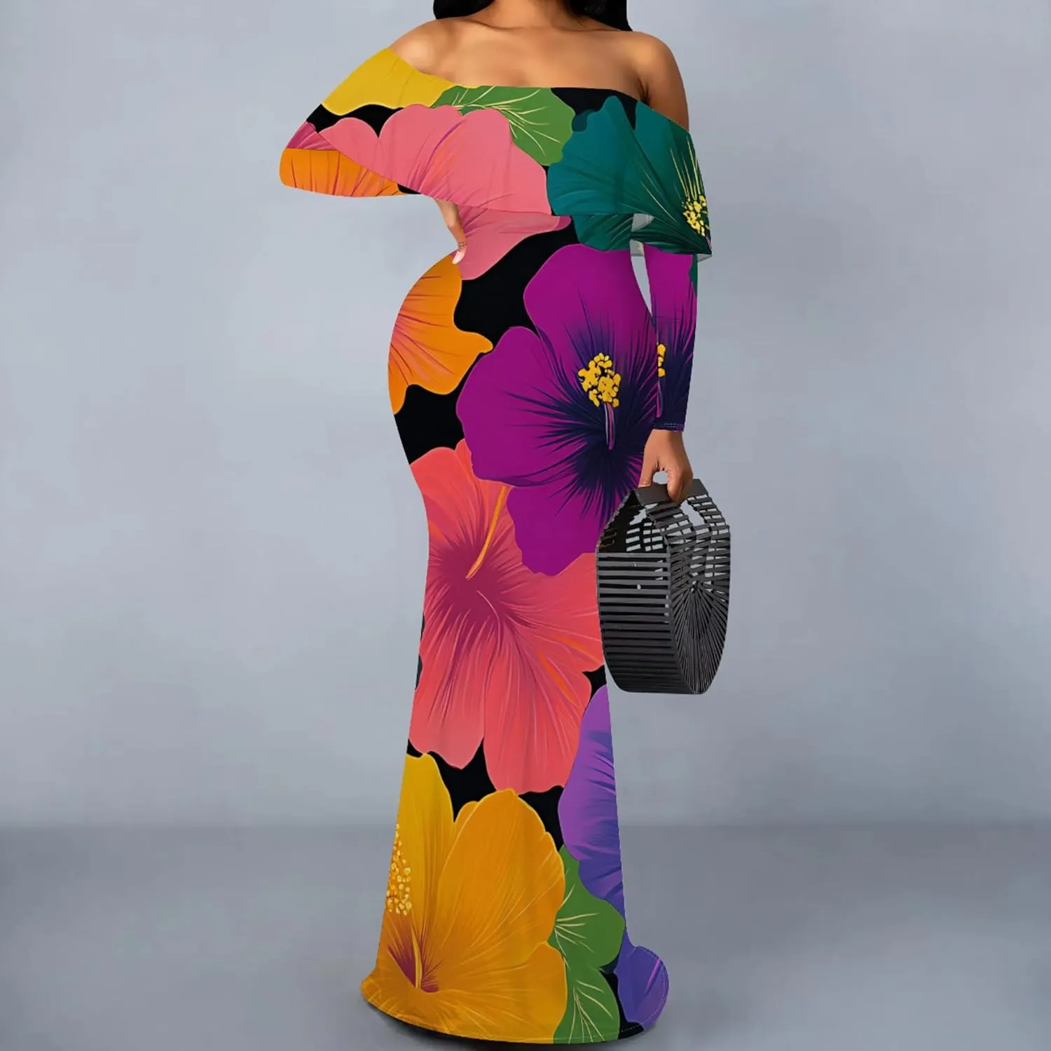 Women's Sexy Midi Off Shoulder Long Sleeve Bodycon Dresses Date Club Party Casual Maxi Dress