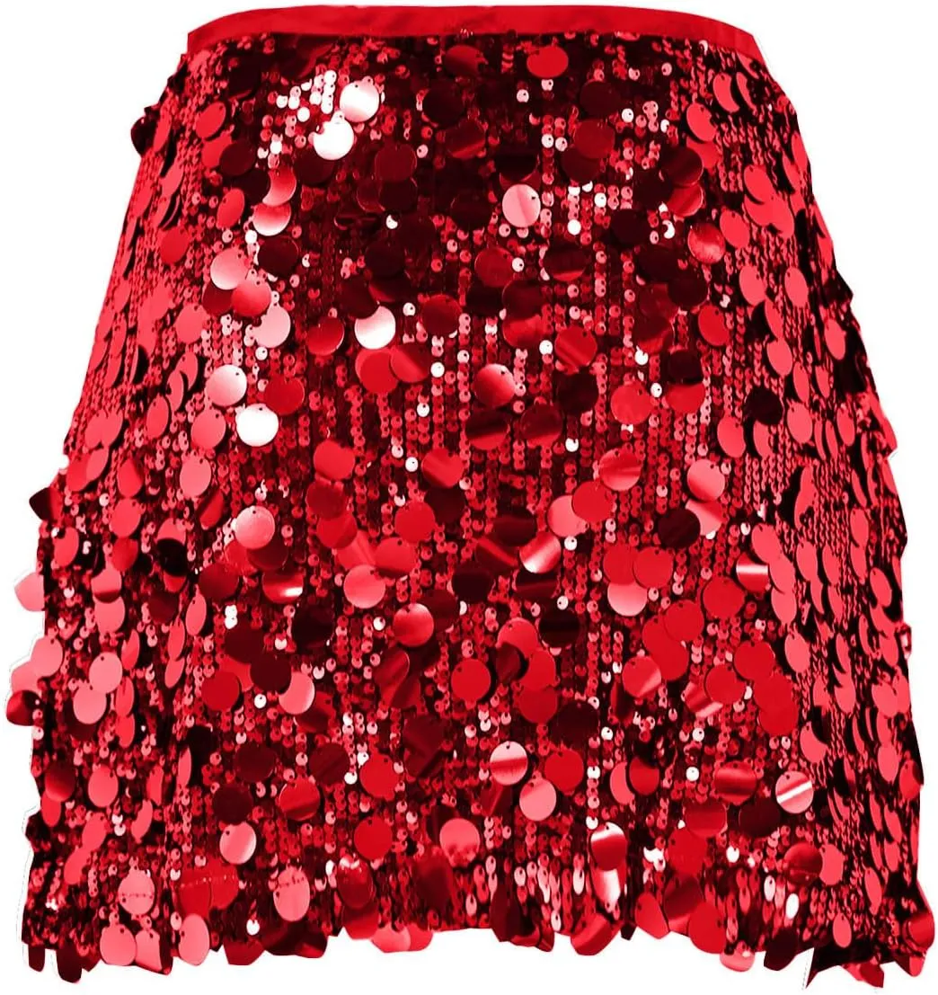 Women's Sexy Shiny Sequin Mini Skirt Glitter High Waist Pencil Skirts Bodycon Dance Party Club Rave Short Skirt