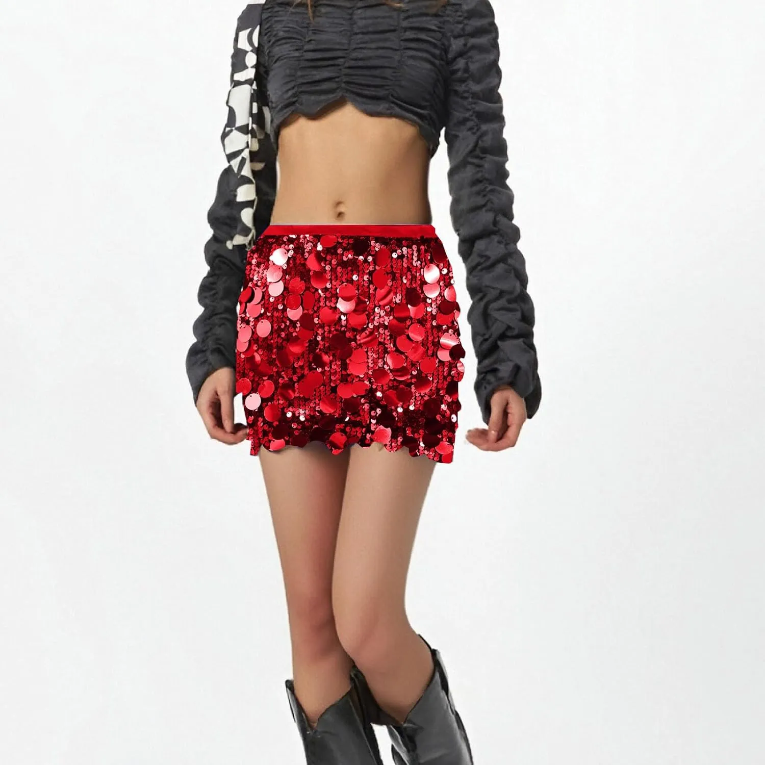Women's Sexy Shiny Sequin Mini Skirt Glitter High Waist Pencil Skirts Bodycon Dance Party Club Rave Short Skirt