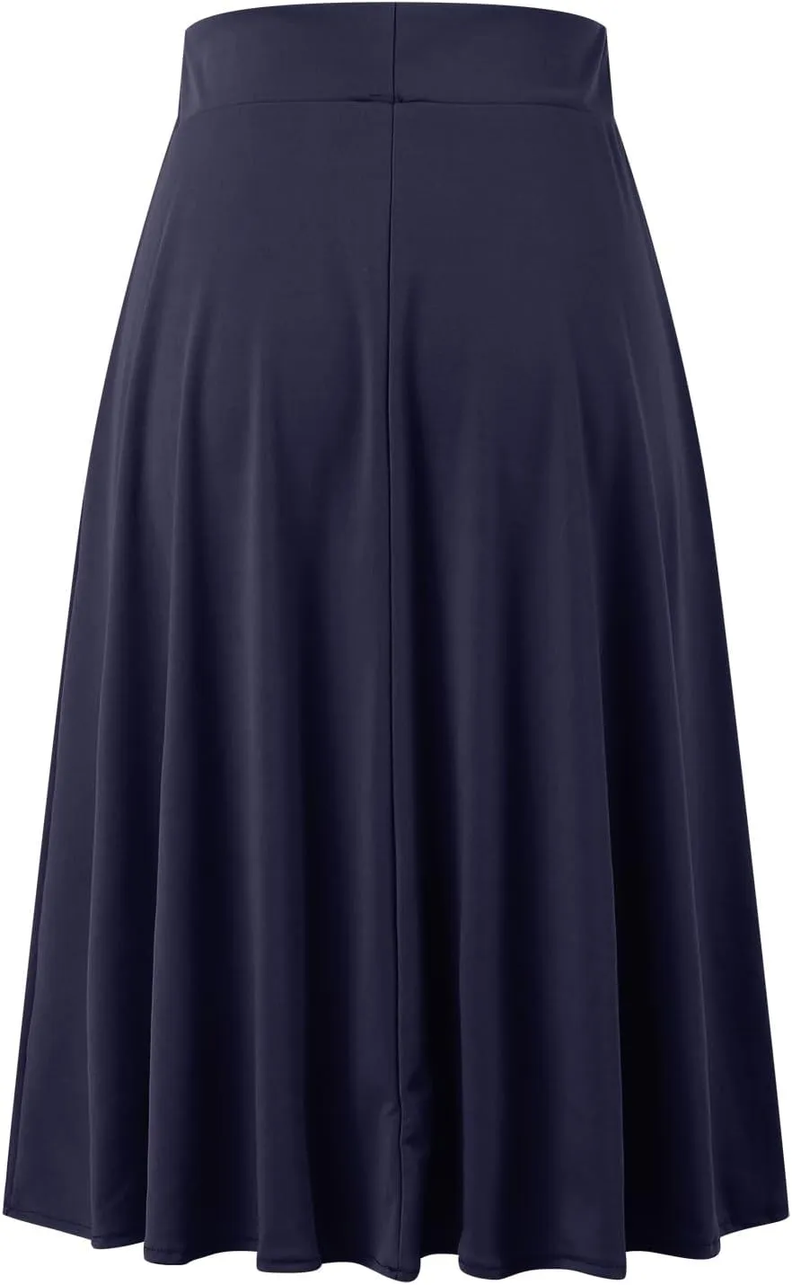 Womens Silk Skirt Vintage Satin Midi Wrap Skirts Elegant High Waisted A-Line Skirt Flare Plain Pleated Cocktail Party Skirt