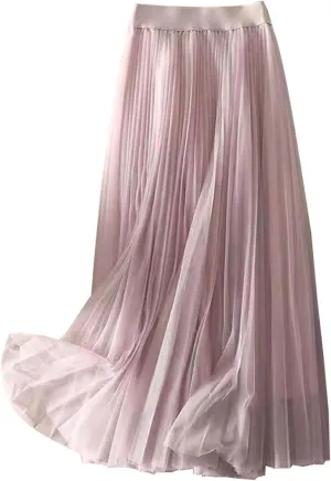 Womens Skirt Midi Long Shirring Pleated Skirts High Waisted A Line Skirts Chiffon Skirt Midi Swing A-line Skirts