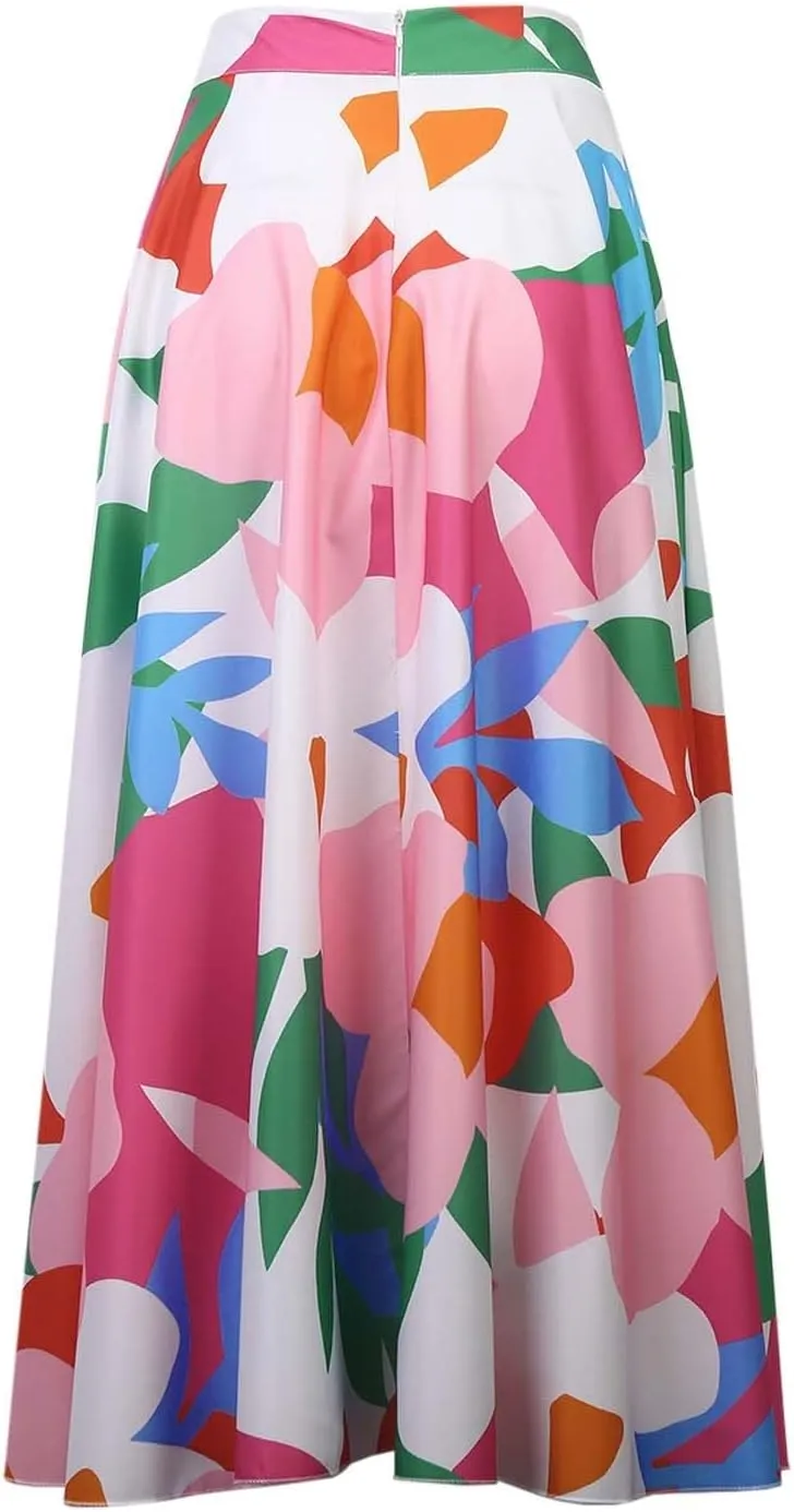 Women's Skirts for Summer Vacation Womens Flowy Boha Skirts Bohemian Floral Print High Elastic Waist Casual Long Skirts