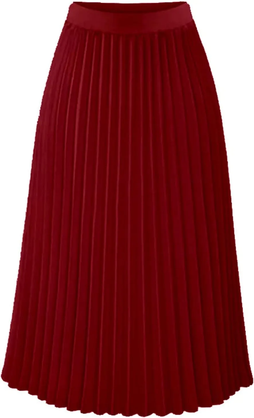 Women's Skirts Trendy Summer Casual Loose Elastic High Waist Solid Color Pleated Sun Beach Midi Skirt, S-XL
