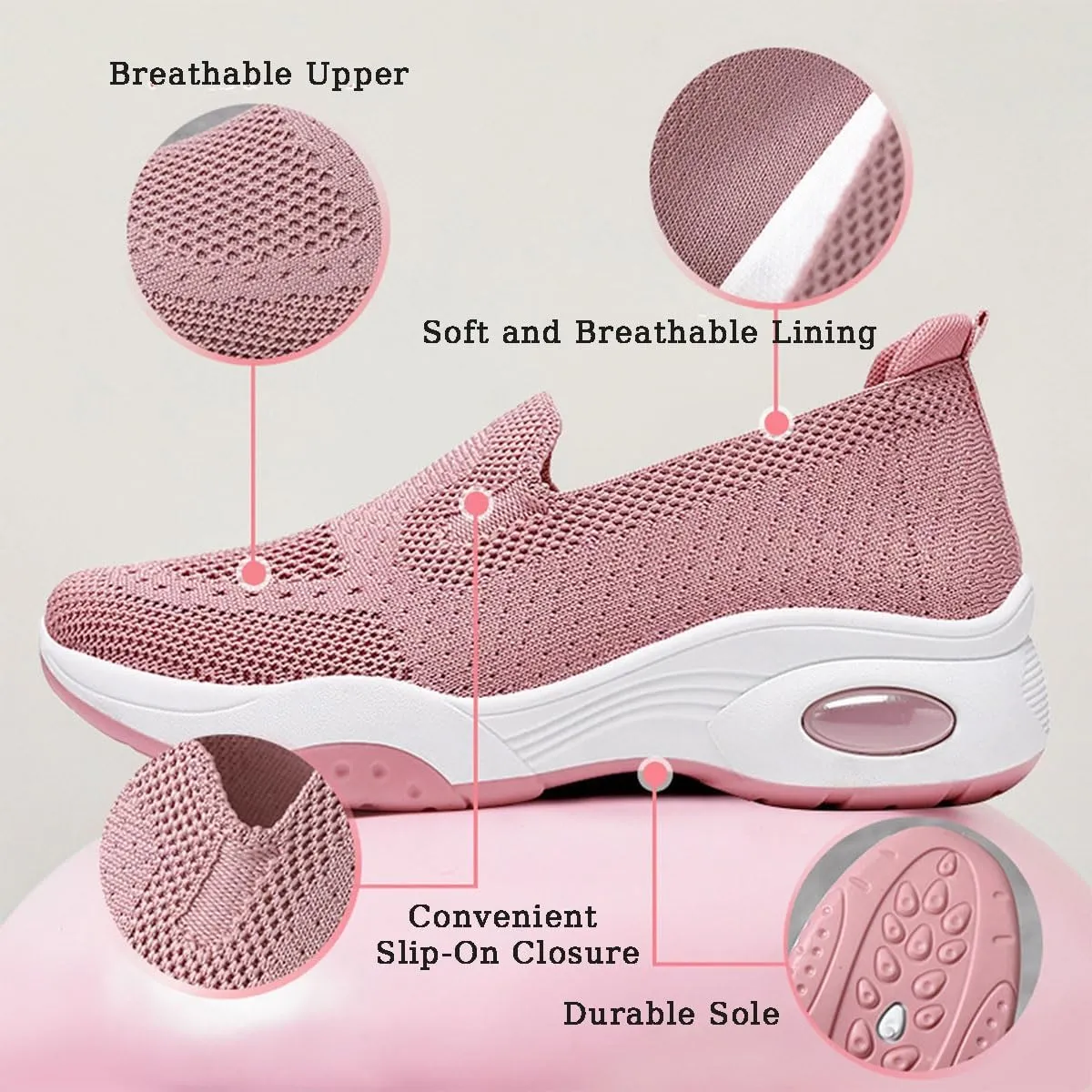 Womens Slip-on Sneakers Casual Walking Shoes Soft Sole Orthopedic Shoes Comfortable Knitted Mesh Sneakers Workout Gym Running Sneaker Pull-on Daily Shoes