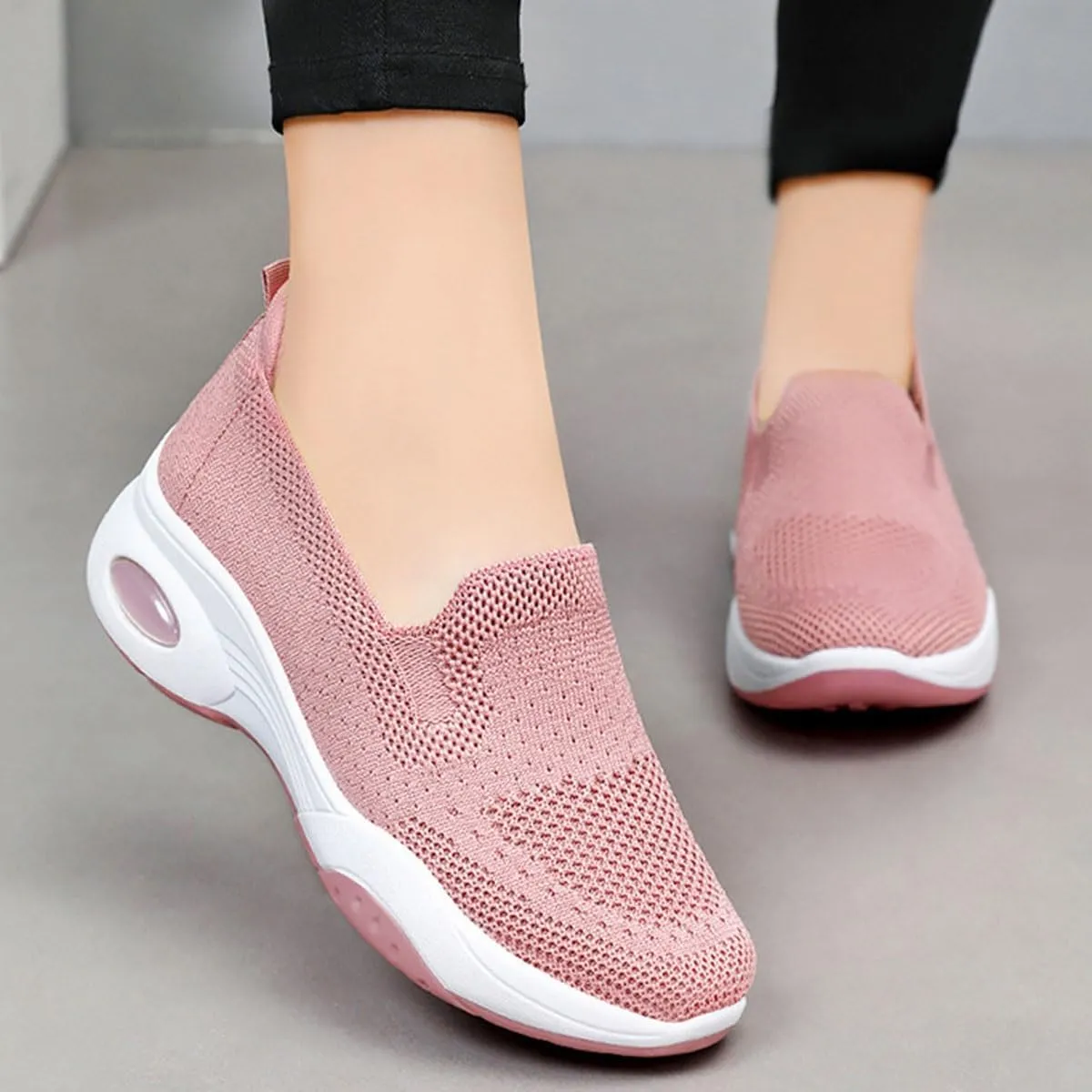 Womens Slip-on Sneakers Casual Walking Shoes Soft Sole Orthopedic Shoes Comfortable Knitted Mesh Sneakers Workout Gym Running Sneaker Pull-on Daily Shoes