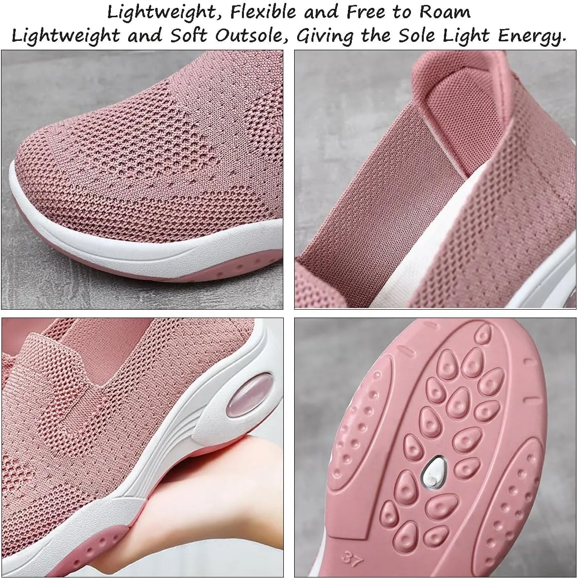Womens Slip-on Sneakers Casual Walking Shoes Soft Sole Orthopedic Shoes Comfortable Knitted Mesh Sneakers Workout Gym Running Sneaker Pull-on Daily Shoes