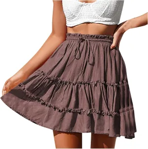 Womens Solid Color Boho Skirts 2024 Flowy Pleated High Waisted Maxi Skirt Casual Summer Long Skirts for Ladies