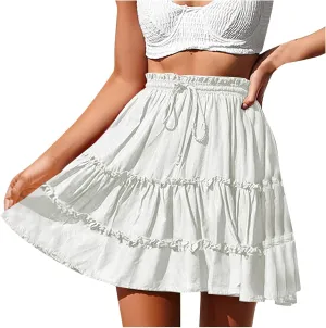 Womens Solid Color Boho Skirts 2024 Flowy Pleated High Waisted Maxi Skirt Casual Summer Long Skirts for Ladies