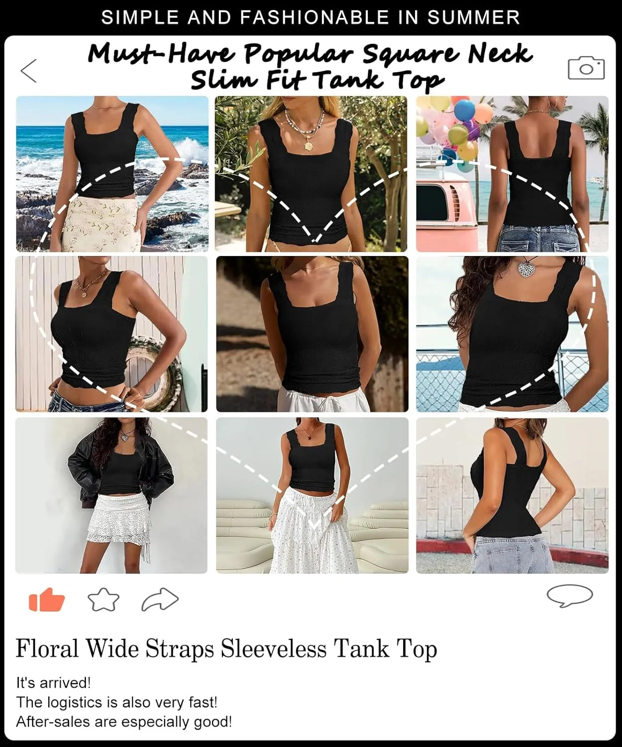 Womens Square Neck Wide Strap Flower Cropped Tank Top Backless Lettuce Trim Slim Fit Love Letter Cami Vest