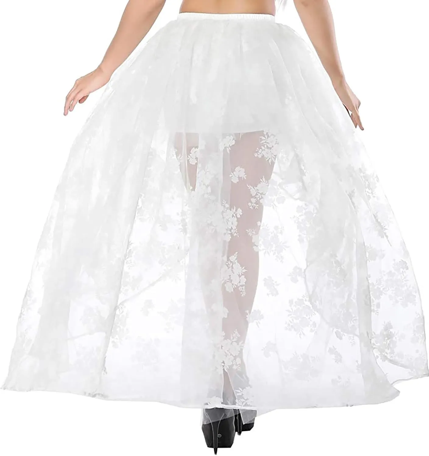 Women's Steampunk Costume Elastic High Waist Casual Mesh Skirt Cocktail Wedding Party Ruffle High Low Tulle Skirts