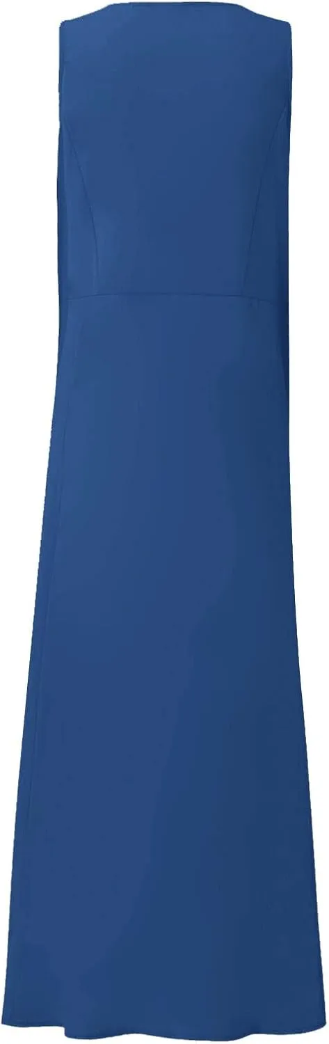 Women's Summer Cotton Linen Sleeveless Maxi Flowy Dresses Plus Size Loose Comfy Elegant Dress with Pockets