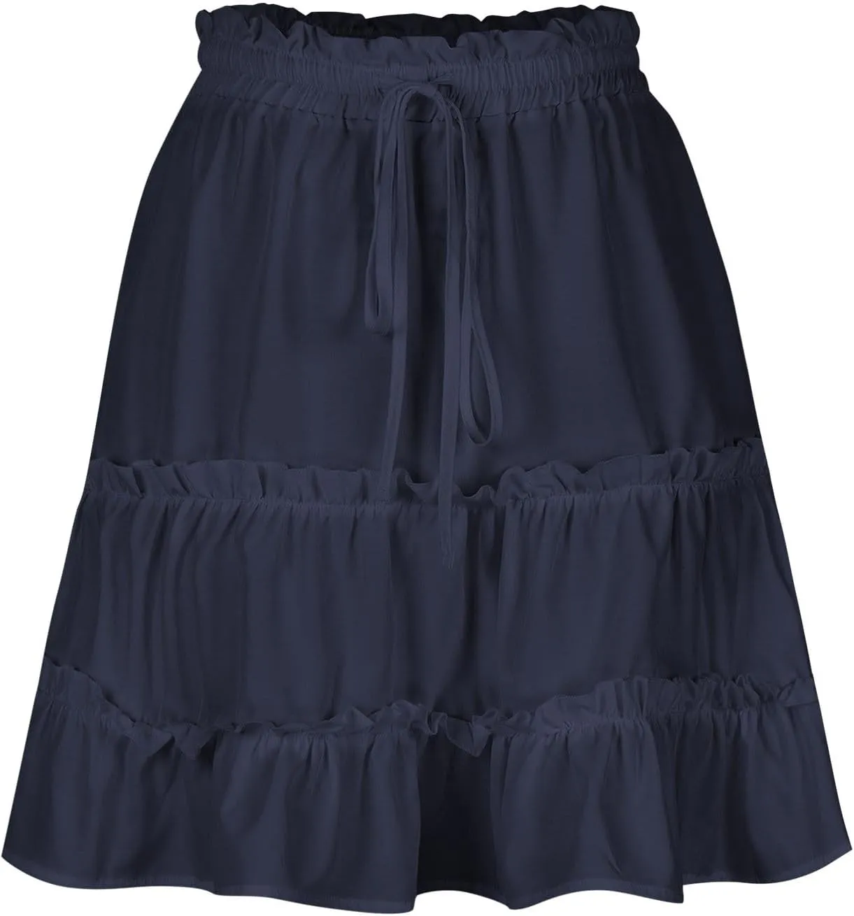 Women's Summer Cute High Waist Ruffle Skirt Drawstring Solid Color Teen Girls Swing Beach Mini Skirt 2025 Trendy