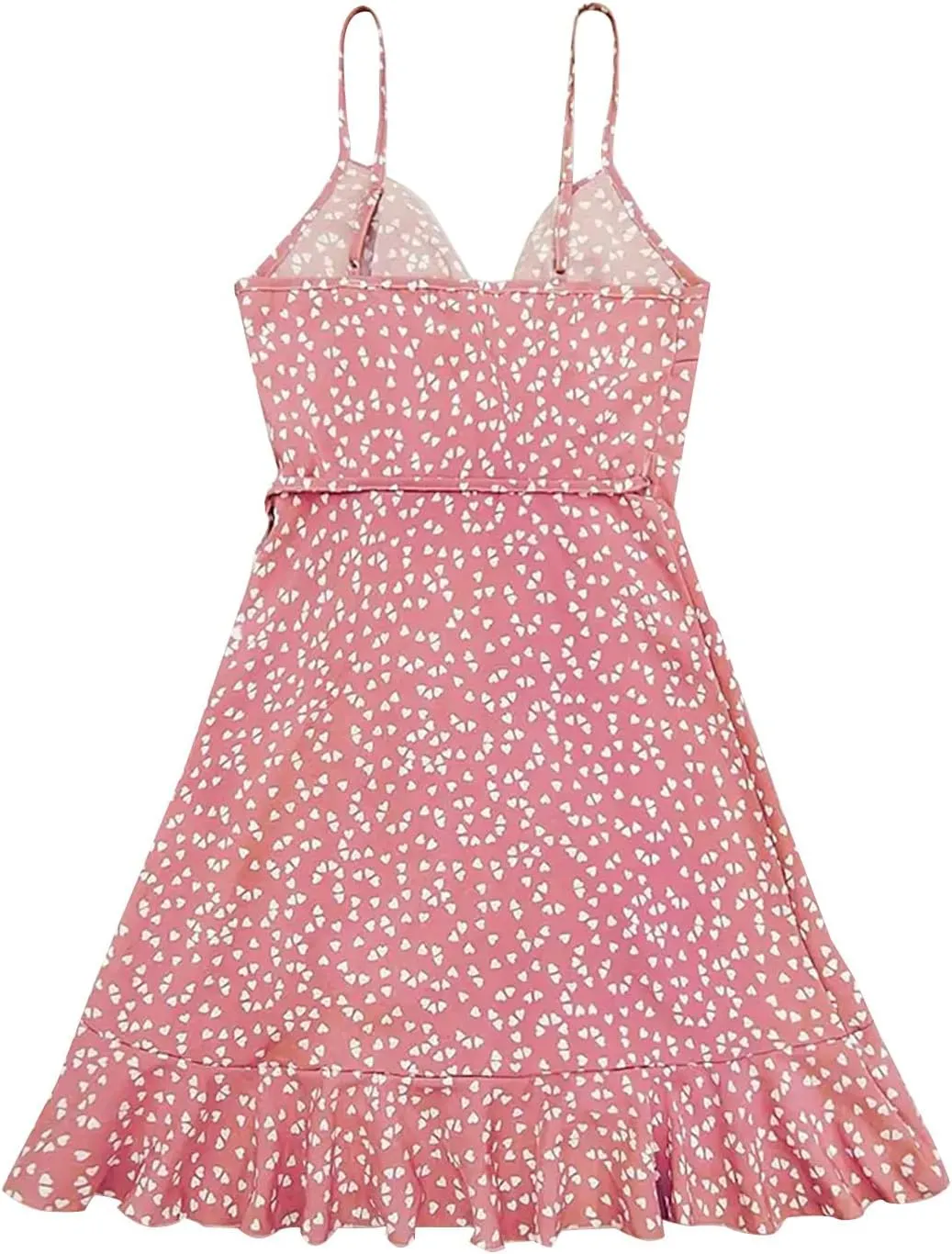 Womens Summer Floral Dress Pleated Ruffle Trim Spaghetti Strap Mini Dress Sexy V Neck Beach Vacation Sundress