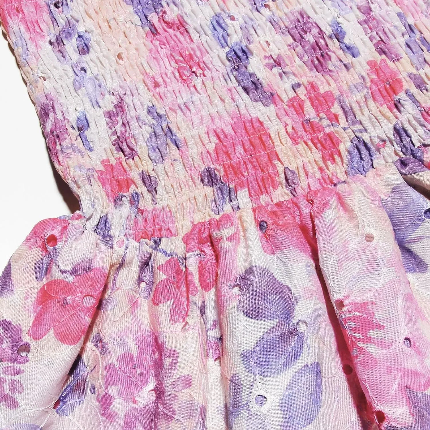 Women's Summer Floral Strapless Tube Dress Off Shoulder Smocked Ruffle Tiered Mini Sundress