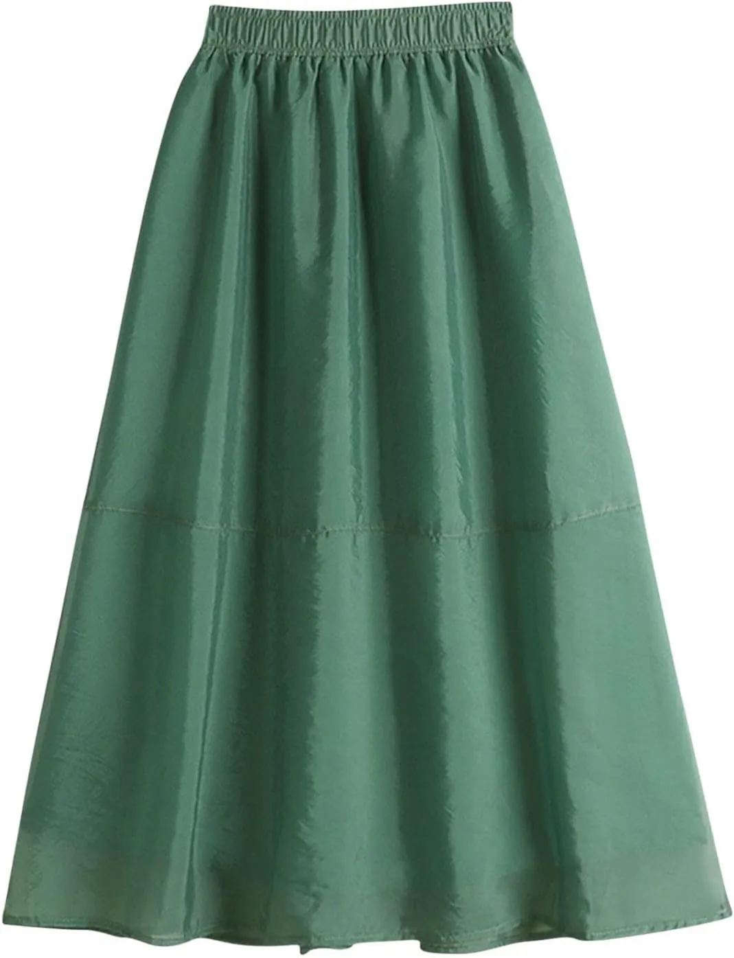 Women's Summer Midi Skirt Elastic High Waisted Flowy A-Line Skirts Elegant Pleated Solid Double Layer Flare Skirt