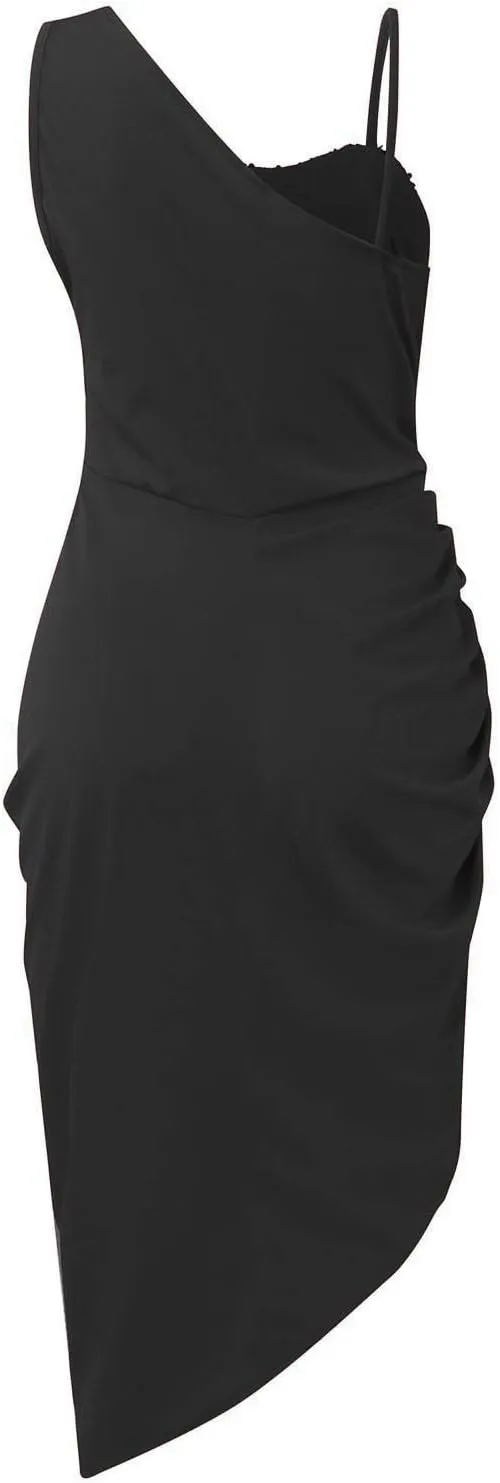 Women's Summer Sexy Elegant Trendy Solid Color Cold Shoulder Sequins Split Party Cocktail Prom Dress, S-3XL