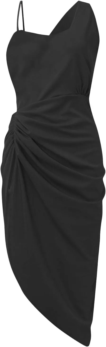 Women's Summer Sexy Elegant Trendy Solid Color Cold Shoulder Sequins Split Party Cocktail Prom Dress, S-3XL