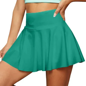 Women's Summer Sports Loose Trendy Elastic High Waist Solid Color Yoga Fitness Tennis Skirts Inner Shorts, S-2XL