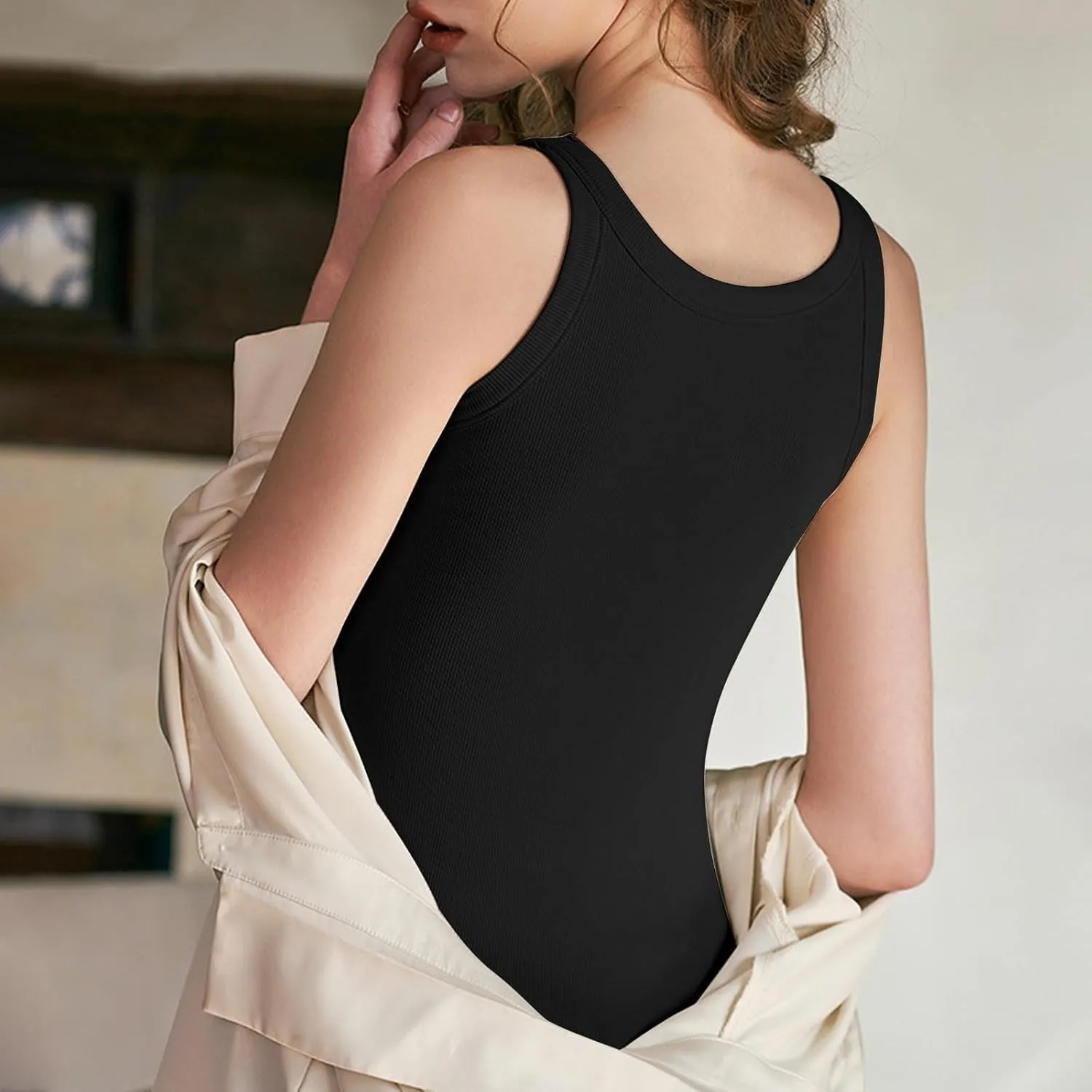 Womens Tops, Summer Sleeveless Lingerie Plus Size Basic Padded Tank Top with Built in Bra Spaghetti Strap Cami Tops